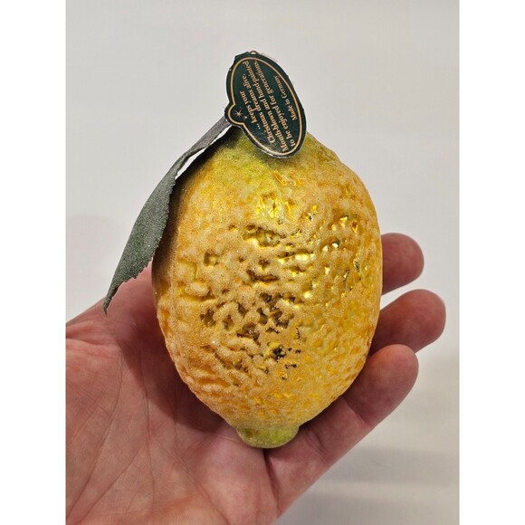 NEW VINTAGE Christborn Marshall Field's Blown Glass Sparkly Lemon Ornament Fruit - Picture 2 of 7